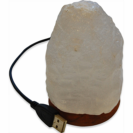 Salzkristall-Leuchte Fels weiß, USB, Unikat